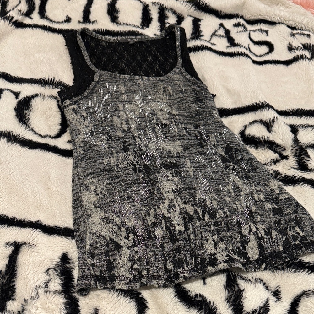 Miss Me Black and Gray Tank Top with Lace